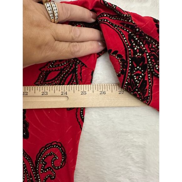 JM Collection Red Holiday Party Tunic Top 2X Glitter Paisley - Picture 5 of 8